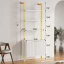 INNOD 74" Tall Bookshelf with Storage Cabinet, Modern Ladder Shelf with Wood and Metal Frame, Wall Mount Bookcase Open Display Shelf Furniture for Living Room, Bedroom, Home Office, Gold, 23.6 inches x 14 inches x 74 inches