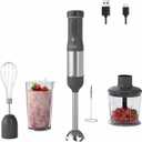 Cordless Immersion Hand Blender, 5-in-1 Variable Speed blender handheld,Rechargeable with 2000mAh Battery, BPA-Free & Dishwasher-Safe Accessories:700ml Beaker,Chopper,Whisk & Milk Frother,Grey
