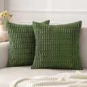 MIULEE Pack of 2 Moss Green Throw Pillow Covers 18x18 Inch Corduroy Decorative Couch Pillow Covers Soft Boho Striped Pillow Covers Modern Farmhouse Home Decor for Sofa Living Room Bed