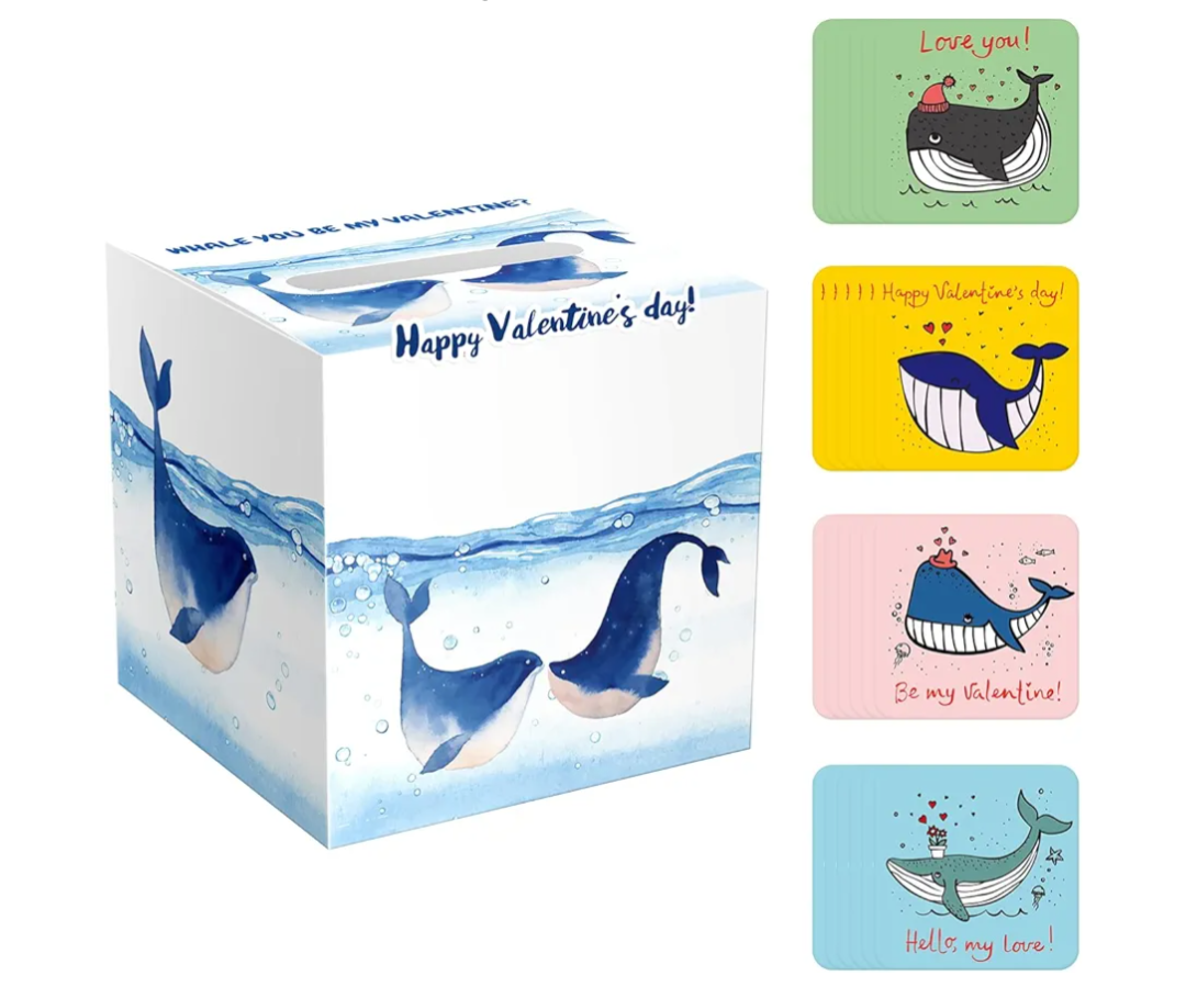 ysmile Valentine Box for Kids with Exchange Card, Mailbox for Class Party Favor - Whale You Love Me ? Pack of 2