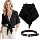 Hercicy 2 Pcs 2026 Shawl Wraps and Belt for Women, Knitted Cardigan Shoulder Top Sweater Shawl Scarf and Leather Belt Set (Black)