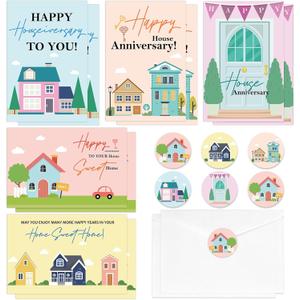 50 Pcs Happy Home Anniversary Cards with Envelopes Housewarming Greeting Cards Welcome House Greeting Cards with Stickers Envelopes New Home Congratulations Cards for Clients Neighbors Gifts