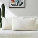 FUTEI Cream Decorative Throw Pillow Covers 12x20 Inch Set of 2,Soft Chenille Phoenix Tail Leaf Textured Pillow Case,Modern Home Decor for Couch Bed Living Room