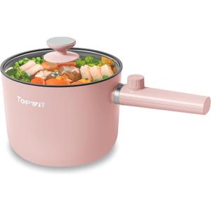 Topwit Hot Pot Electric, 1.5L Ramen Cooker, Portable Non-Stick Frying Pan, Electric Pot for Pasta, Steak, BPA Free, Electric Cooker with Dual Power Control, Over-Heating & Boil Dry Protection, Pink (1.6 Quarts)