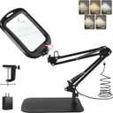 10X 30X Large Square Magnifying Glass with Light and Stand/Clamp, 60 LED Lighted Magnifier, Hands Free 360 Rotatable Desk Lamp for Close Work Reading Craft Hobby Painting Sewing