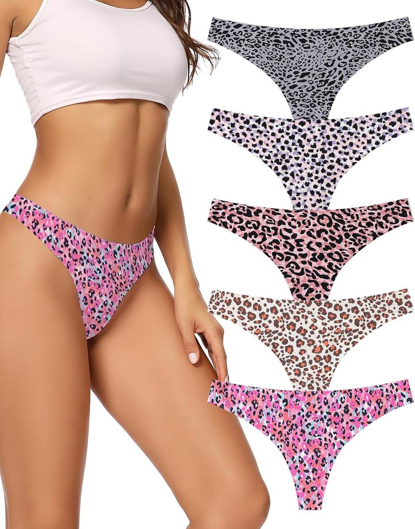 voenxe Seamless Women Underwear Thongs,No Show Ladies Thong,No Line Workout Breathable Comfortable Panties,Soft Undies,5-Pack (Large)