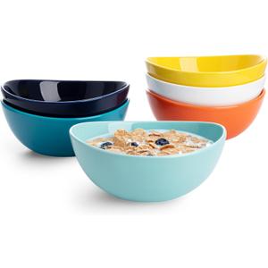 Sweese 18 oz Medium Porcelain Bowl - Set of 6 Rainbow Colored Cereal, Dessert, Soup, Rice & Salad Bowls, Ceramic Serving Bowls
