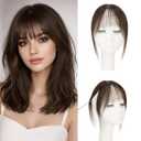 Clip in Bangs, Fake Bangs,Curtain Bang Hair Clip,3D 360Seamless Coverage French Air Bang Lightweight Human Hair Toppers 9g/10#02 Dark Brown,Natural Look for Daily Party Wedding Dating