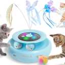 ORSDA Cat Toy, 3-in-1 Automatic Interactive Electronic Moving Ambush Feather, Fluttering Butterfly, Track Balls, USB Rechargeable Powered Smart Indoor Exercise Kicker (Blue)