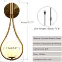 Modo Lighting Glass Ball Wall Sconce Plug in Mid Century Modern Drop Design Wall Light Brushed Brass Gold Wall Lamps for Bedside Living Room (with Plug in 2 Pack) Gold+white-2pc-Plug In