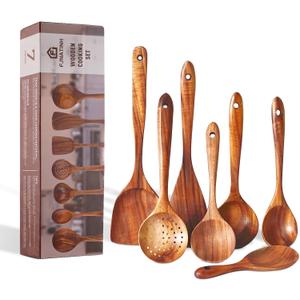 FJNATINH 7-Piece Nonstick Wooden Cooking Utensils Set, Natural and Healthy Kitchen Utensils7 Pcs