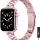 Metal Band Compatible with Apple Watch Bands 40mm 38mm 41mm 44mm 42mm 49mm 45mm for Women, Thin Stainless Steel Replacement Chain Straps for iWatch Ultra SE SE2 Series 9 8 7 6 5 4 3 2 1 (Rose
