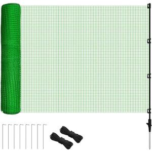 Temporary Fence 3x49.2 with 10 Step-in Posts, Portable Green Plastic Fencing Roll for Gardens, Backyards, Yards, Dogs, Outdoor Animals & Farms