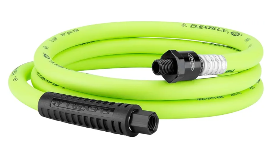 Flexzilla Swivel Whip Air Hose, 3/8 in. x 6 ft. (1/4" MNPT Ball Swivel x 1/4" FNPT Ends), Heavy Duty, Lightweight, Hybrid, ZillaGreen - HFZ3806YW2B