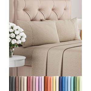 King Size 4 Piece Sheet Set - Comfy Breathable & Cooling Sheets - Hotel Luxury Bed Sheets for Women & Men - Deep Pockets, Easy-Fit, Soft & Wrinkle Free Sheets - Heathered Beige Oeko-Tex Bed Sheet Set
