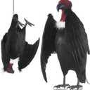 Tenceur 1 Piece Faux Vulture Effigy 18'' Large Fake Vulture Decoys Simulated Full Feathered Realistic Bird Black Hanging Faux Bird Scarecrow for Yard Roofs Trees Garden