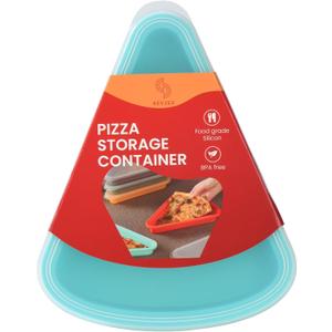 2-Pack Reusable Silicone Leftover Pizza Slice Storage Container with Air-tight Lids-BPA Free,Fits Single Slice up to 16,Save Space,Refrigerator organizer(2 Blue)