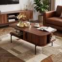 VECELO Coffee Table,40" Mid Century Coffee Tables with Open Storage Shelf,Fluted Table with Sliding Tambour Door,Farmhouse Wooden Tables Center Table for Living Room,Home Office,Walnut Brown, 39.37"L x 19.69"W x 15.75"H