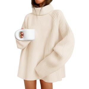 ZESICA Women's 2026 Fall Winter Sweaters Oversized Turtleneck Long Sleeve Chunky Knitted Pullover Sweater Jumper Tops (White, S)