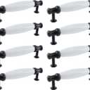Cabinet Handles Ceramic Pulls Antique Vintage Funiture Hardware Hole Spacing 97mm/3.82inch for Kitchen Dresser Closet Cupboard Drawer Door with Mounting Screws,8PCS(Black and White)