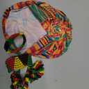Yinkin 5 Pcs Jamaica Women's African Headband Jewelry Earrings Multicolor Beaded Jamaican Bracelet Headwraps Set Beaded Set Stretch Headband Halloween for Women