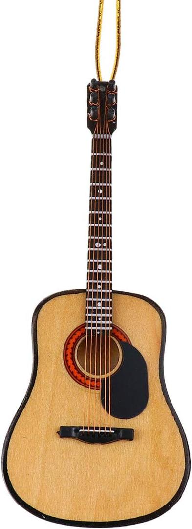 Wooden String Miniature Guitar Hanging Ornament Mini Musical Instrument Replica Holiday Tree Home Decoration Display Ornament (5.12" Acoustic Guitar)
