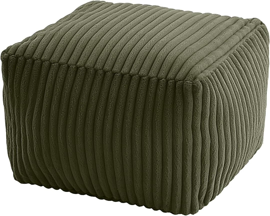 MeMoreCool Square Stuffed Pouf Ottoman Foot Rest, Stripe Furry Floor Pouf Foot Stool with Foam Chunk Filling, Soft Fluffy Stuffed Ottoman Footrest for Living Room, Faux Fur Green
