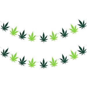 2 Pieces Pot Leaves Felt Banners Pot Leaf Weed Shaped Banners Green Weed Leaves Marijuana Decorations for 420 Party Home Supplies