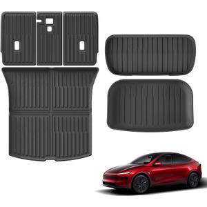 6PCS Frunk Mat & Trunk Lower & Backrest Mat for New 2025 Tesla Model Y Juniper 5-Seats All Weather TPE Cargo Mat Frunk Mat Trunk Lower Pad Accessories Interior Black