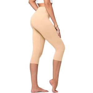 Conceited Capri Leggings for Women - High Waisted - Soft - Casual - Beige Nude - Small - Medium