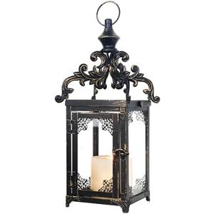 DECORKEY Candle Lantern Decorative Indoor & Outdoor, Large Vintage Metal Hanging/Tabletop Lanterns for Patio, Front Porch, Rustic Home Decor, Candle Holders for Christmas Decorations (Bronze)