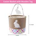 Easter Basket  Bunny Basket with DIY Blank Wooden Bunny Tag for Kids, Boys, Girls, Easter Egg Hunt, Candy Gift Storage (Pink)