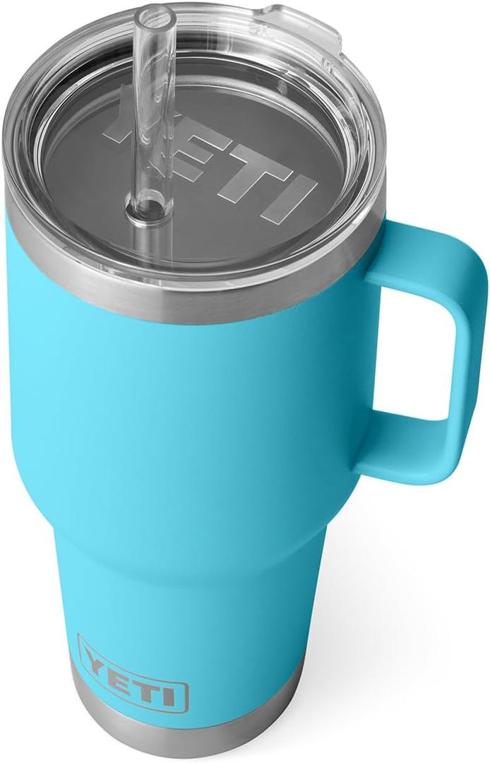 YETI Rambler 35 oz Tumbler with Handle and Straw Lid, Travel Mug Water Tumbler, Vacuum Insulated Cup with Handle, Stainless Steel, Reef Blue