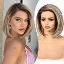 BLONDE UNICORN Ash Blonde Synthetic Lace Front Wig T Part Glueless Blonde Short Straight Bob Wigs for Women Daily Party Use 12IN