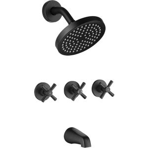 LIWEIKE 3 Handle Tub Shower Faucet, Matte Black Three Handles Shower Faucet Set with Tub and Shower Faucet Combo Rough-in Valve