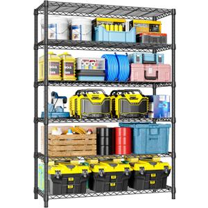 IZEUK 6-Tier Heavy Duty Metal Wire Shelving Unit, Adjustable Storage Rack Organizer for Garage, Kitchen, Office, Basement, Warehouse (Black, 17.7" D x 47.2" W x 82.7" H)
