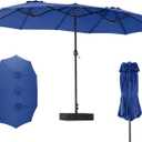 DUMOS 15FT Large Patio Umbrella with Base Included, Rectangle Table Umbrella Outdoor Patio, Outside Umbrellas for Deck, Market, Backyard, Blue