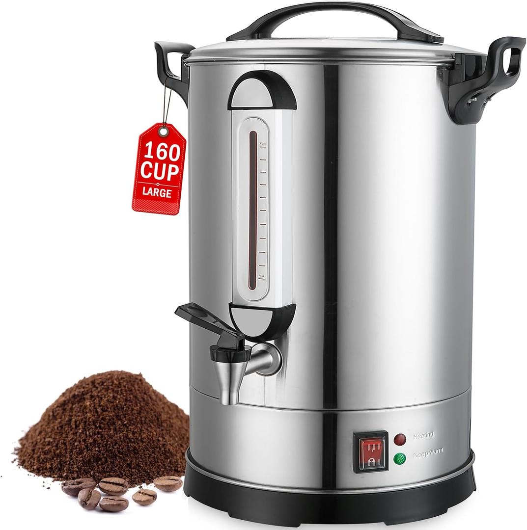 Commercial Coffee Urn 160 Cups Hot Beverage Dispenser 24L Large Coffee Urn Stainless Steel Coffee Maker Dual Layers for Coffee Break Business Catering Church Restaurant