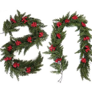 6FT Christmas Garland Artificial Norfolk Pine Garland with Red Berries for Mantle, Indoor Outdoor Use,Holiday Christmas Decor (Army Green, 1.8m)