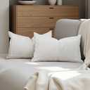 Decorative Linen Cotton Pillow Covers Embroidery Plaid Lumbar Farmhouse Throw Pillows Cases Check Cushion Cover Sham for Couch Sofa Chair Bed Living Room Home Decor, 2012 Inch 2 Pack White