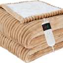 Heated Blanket Electric Full, Soft Flannel Heating Blanket with 8 Hours Auto Off 10 Fast Heating Levels Machine Washable Sherpa Heated Blanket with Overheating Protection (Khaki)