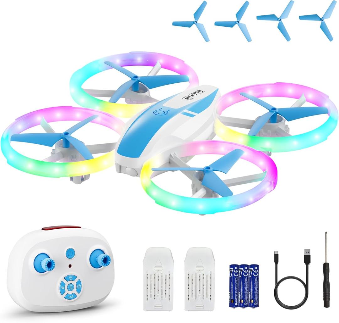 Dacene Mini Drone for Kids,RC drone with LED Lights and Propeller Protection,2 Rechargeable Batteries,Altitude Hold,360 Flips,3 Speed Modes,Flying Toy for Beginners,Gifts Toys for Boys Girls (blue)
