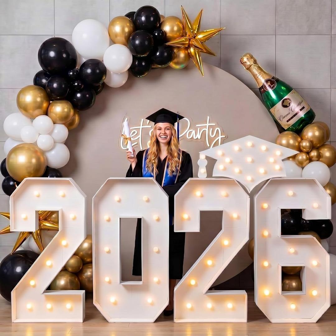 Yunsailing Graduation Decorations Class of 2026, 5 ft 2026 Light up Marquee Numbers with Graduation Cap, Pre Cut Foam Board Frame for Kindergarten Preschool High School College Prom Party Decor