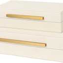 Beige Shagreen Decorative Storage Boxes  Set of 2 Faux Leather Jewelry & Memory Boxes with Gold Metal Handles, Nesting Photo Organizers for Home Decor, Gift, and Office Organization