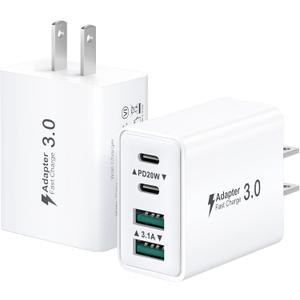 USB C Charger Block, 2-Pack 40W USBC Wall Charger Plug 4 Ports Dual PD Power Adapter +QC 3.0 Fast Charging Brick Multiport Type C Cubes Box for iPhone 16 15 14 13 12 11 Pro Max Plus, iPad, Samsung
