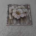 Floral Pictures Wooden Artwork Framed: White Lily Wall Art Botanical with Golden Foil Paintings on Wood Plank for Bedroom (12W x 12H, Multi-Sized/Material)