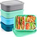 Layhit 4 Pcs Silicone Bento Box for Adults, 27 oz Bento Lunch Container Reusable 3 Compartment Lunchable Food Container for Women Men, Leak Proof Microwave Dishwasher Freezer Safe (Cool Colors)