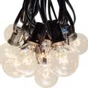 50 Foot Globe String Lights - Set of 50 G40 Clear Bulbs - Black Wire (+ 2 Free Spares) for Patio Deck Gazebo Cafe and Party Lighting
