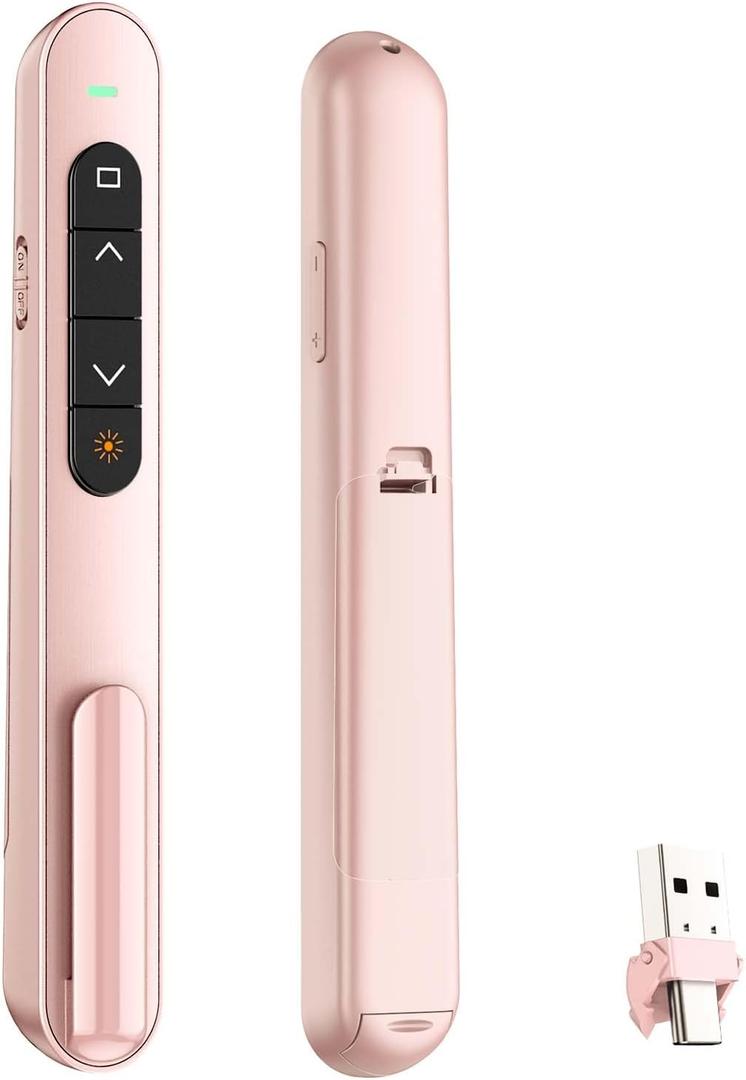 QUI Presentation Clicker for PowerPoint, RF 2.4GHz USB C Wireless Presenter Remote with Volume Control, PowerPoint Clicker Slide Advancer for Mac, Windows, Laptop, Keynote (Pink)
