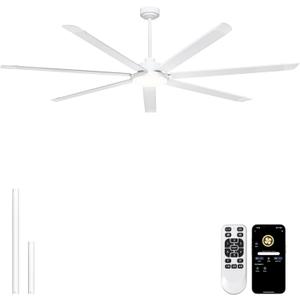 Ohniyou 84'' Large Ceiling Fan with Lights, High CFM Industrial Ceiling Fan Remote/APP Control, 7 Aluminum Blades, 3CCT, for Warehouse, Shop, Gym, White